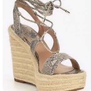 Aldo Oxandra Snake-Embossed Ghillie Lace-Up Platform Espadrille Wedges.